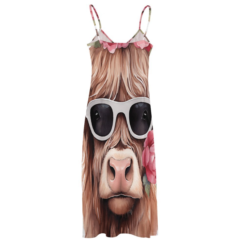 Highland Cow Spaghetti Strap Ankle-Length Dress Long dress