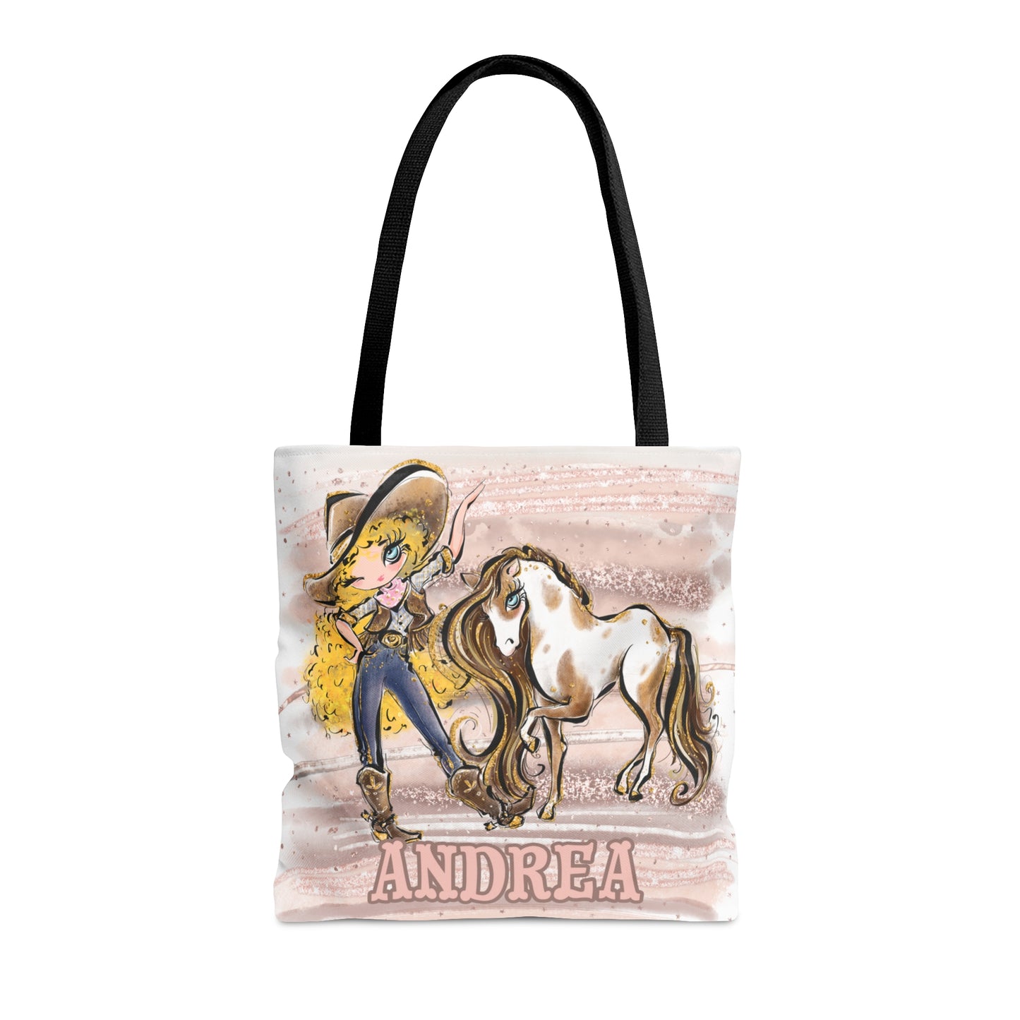 Personalised Tote Bag, Cowgirl & Horse, Blonde Curly Hair, Blue Eyes, Tote bag