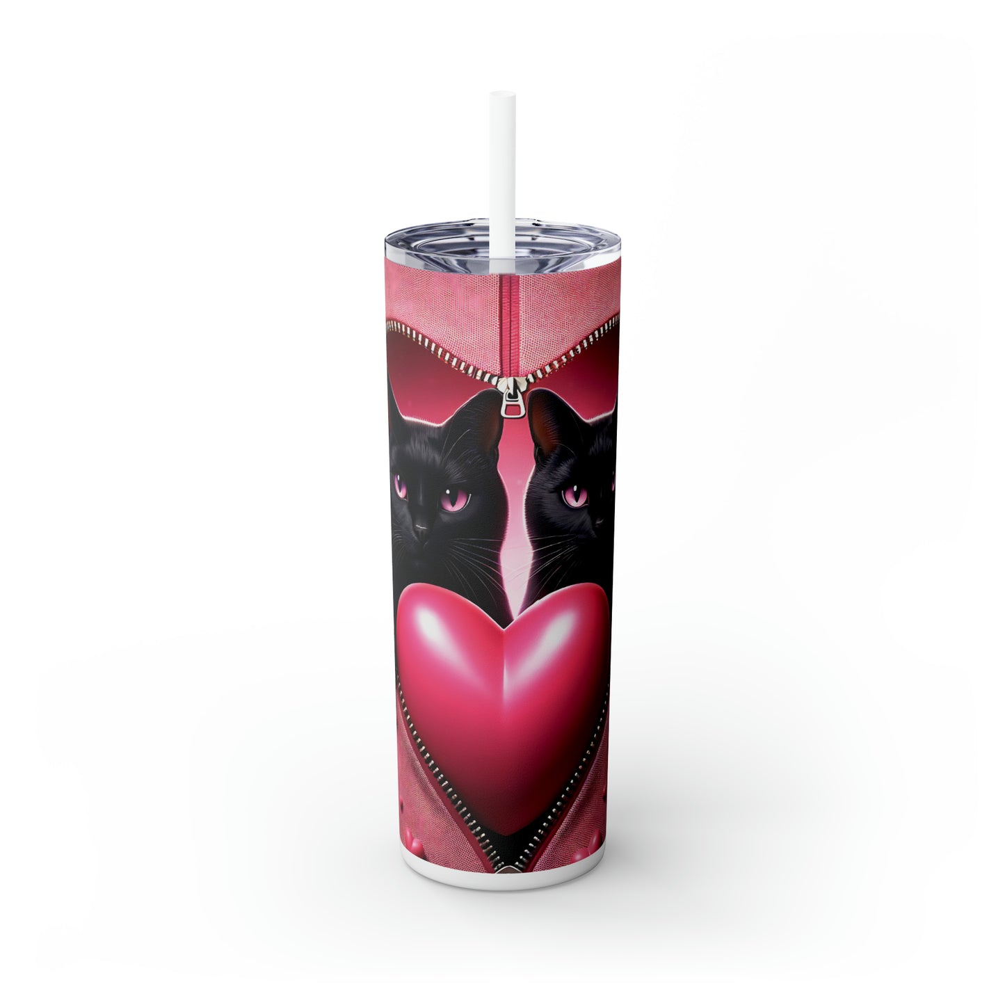 Skinny Tumbler with Straw, 20oz, Cat, Valentines Day, awd-755