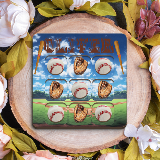 Personalised Wooden Tic Tac Toe Board – Personalised Baseball Theme, Playful & Stylish Décor