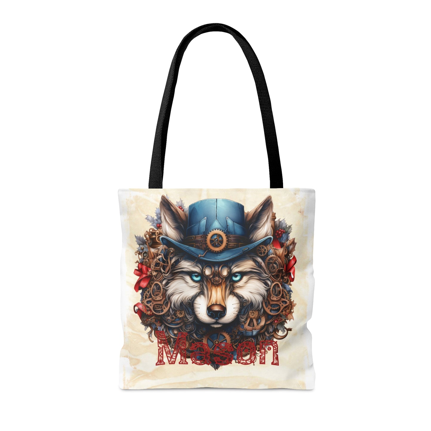 Steampunk Wolf wreath Personalised Tote Bag, Steampunk Christmas bag, Christmas Tote Bag, Personalised/Non-Personalised