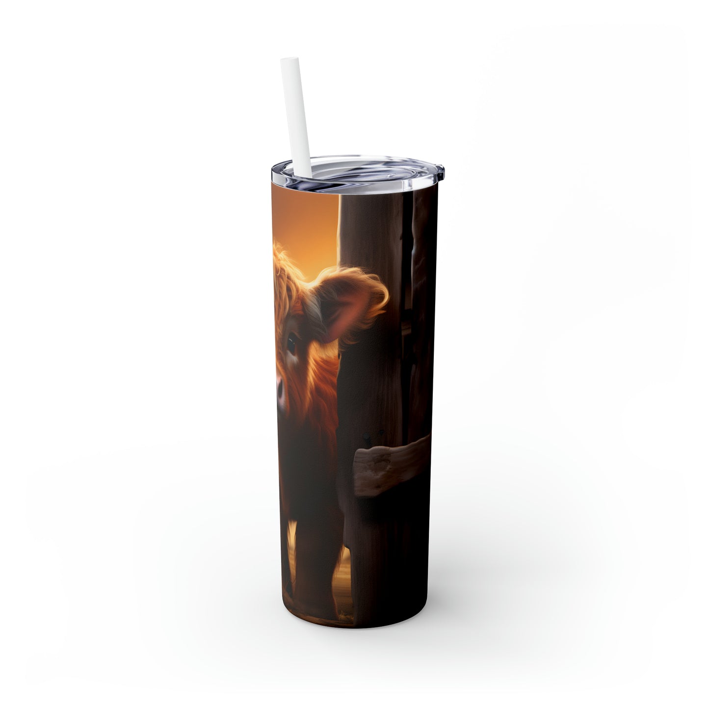 Skinny Tumbler with Straw, 20oz Highlander Cow