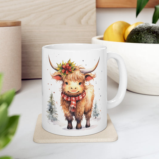 Personalised/Non Personalised Highland Cow, Ceramic Mug 11oz, Highland Cow Mug