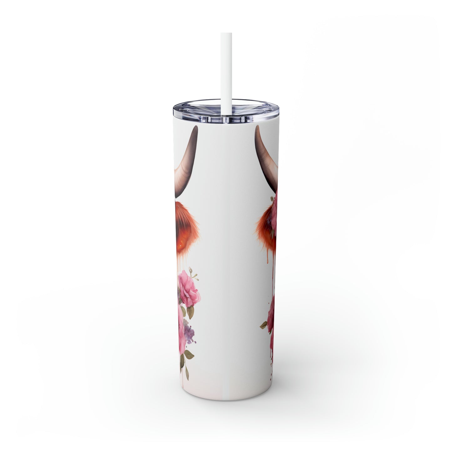 Skinny Tumbler with Straw, 20oz Highlander Cow