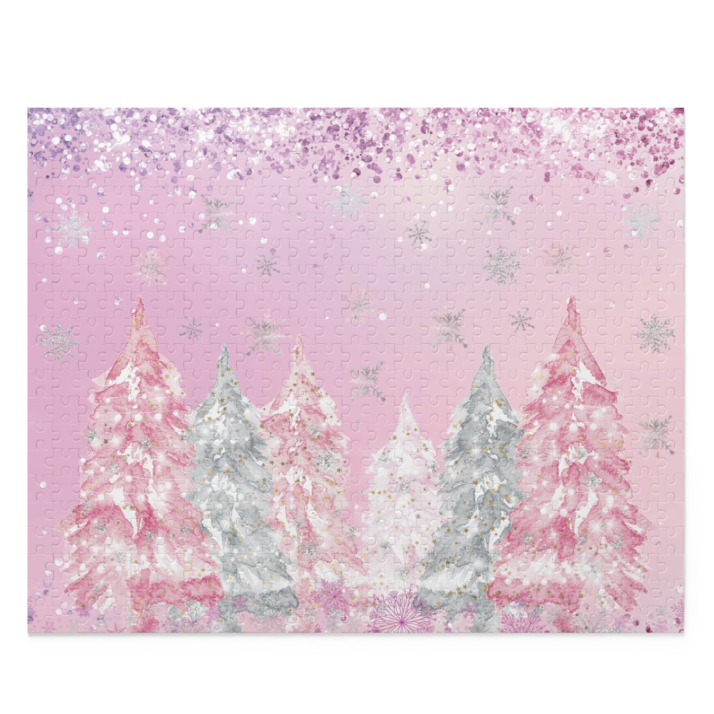 Personalised/Non-Personalised Puzzle, Pink Christmas Trees (120, 252, 500-Piece)