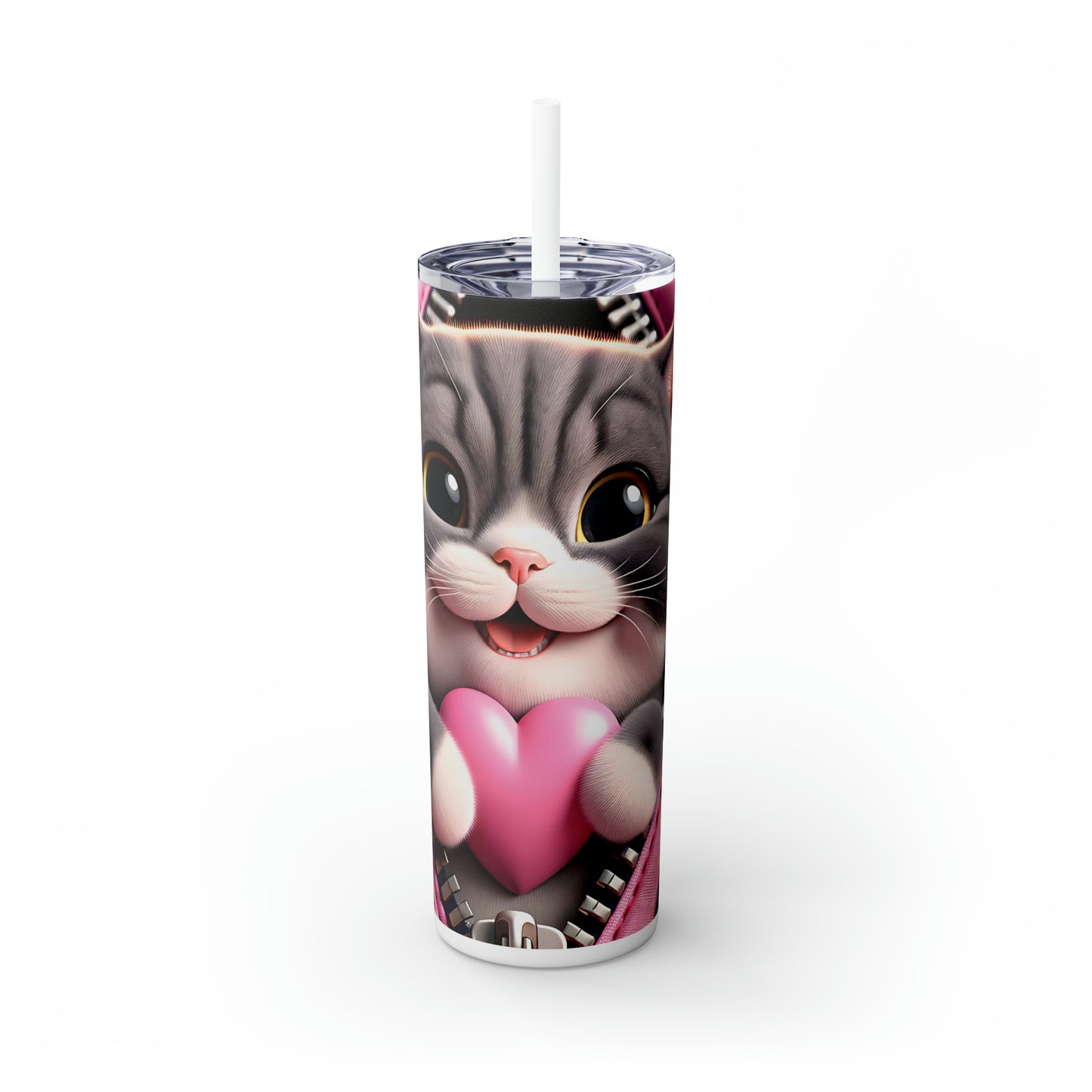 Skinny Tumbler with Straw, 20oz, Cat, Valentines Day, awd-750