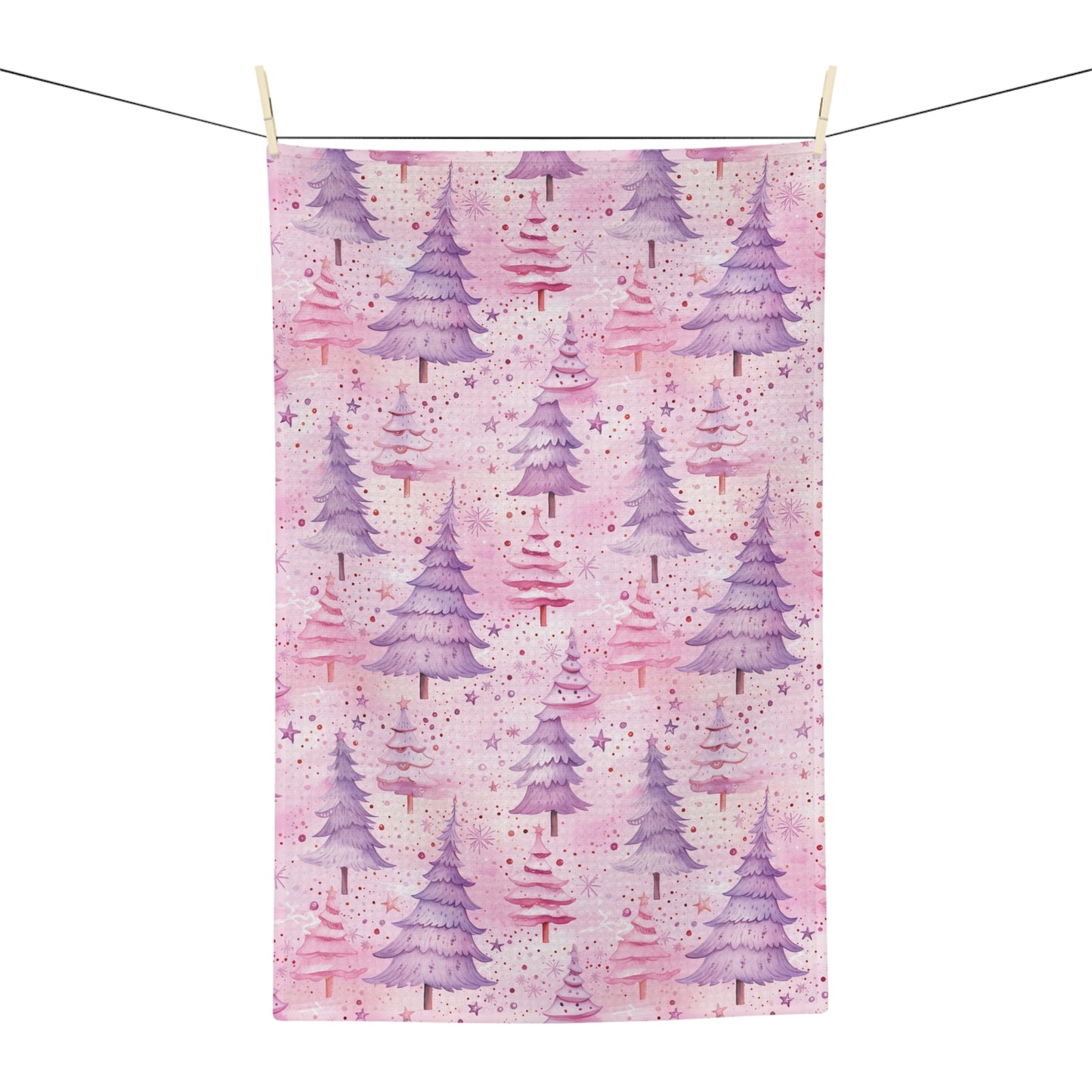 Microfiber Tea Towel, Pink Christmas Trees