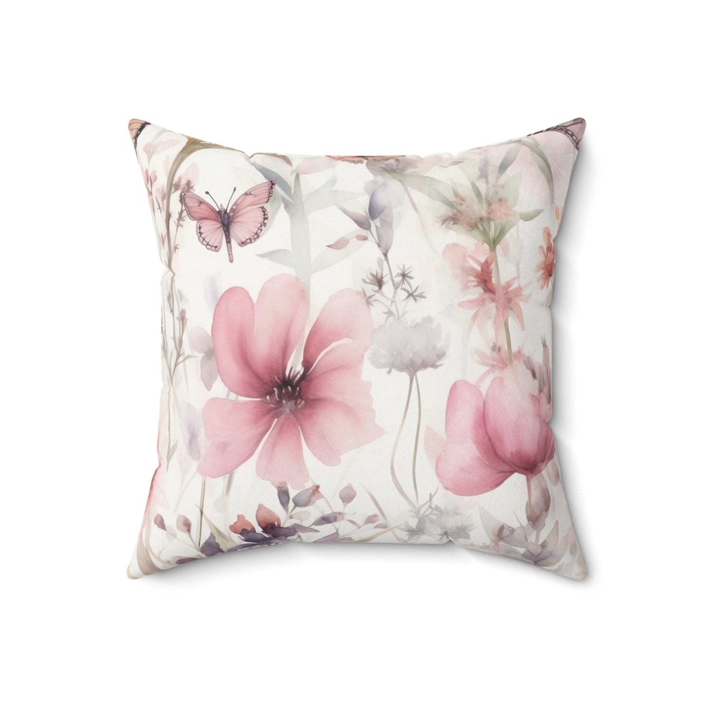 Spun Polyester Square Pillow, Butterfly Floral Cushion