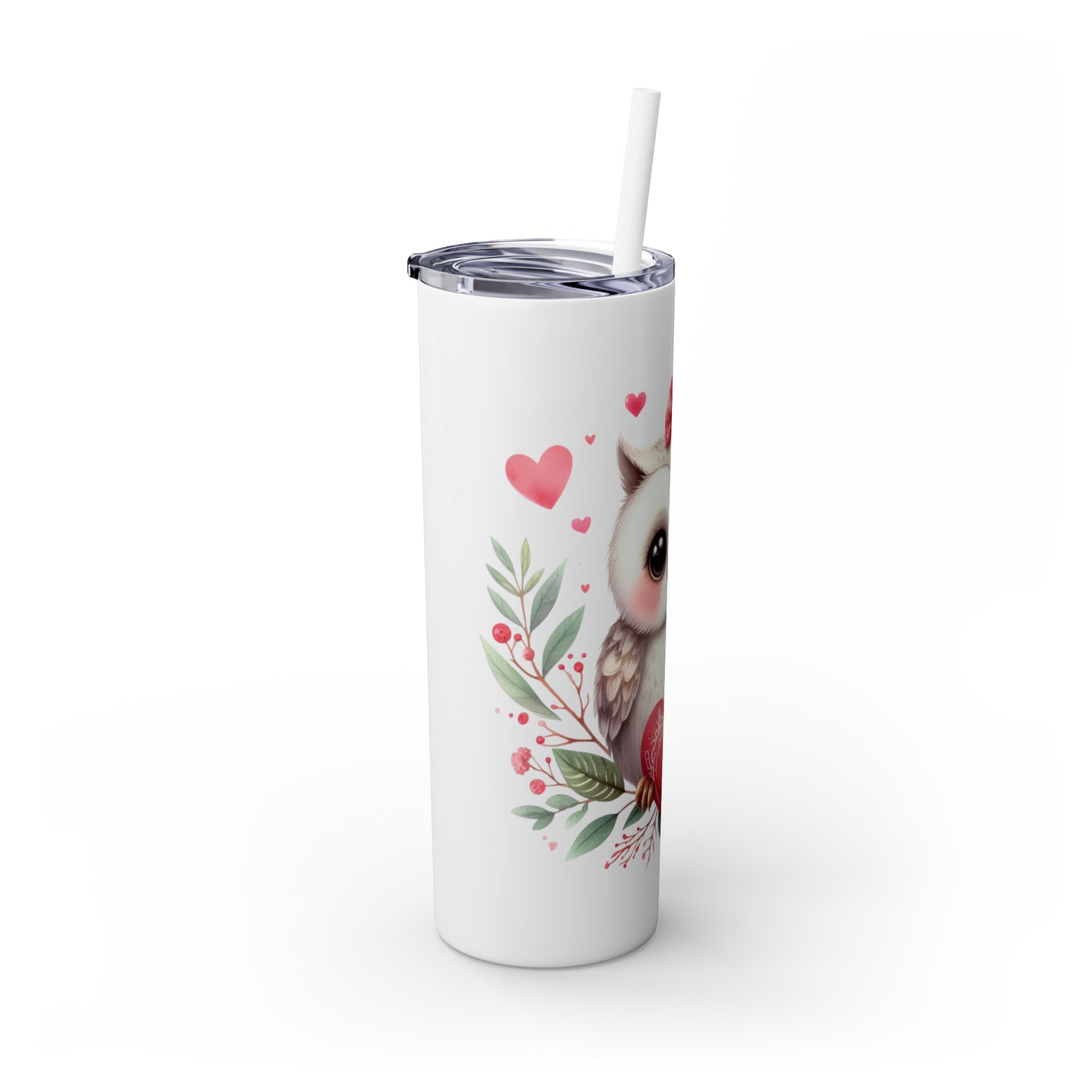 Skinny Tumbler with Straw, 20oz, Owl