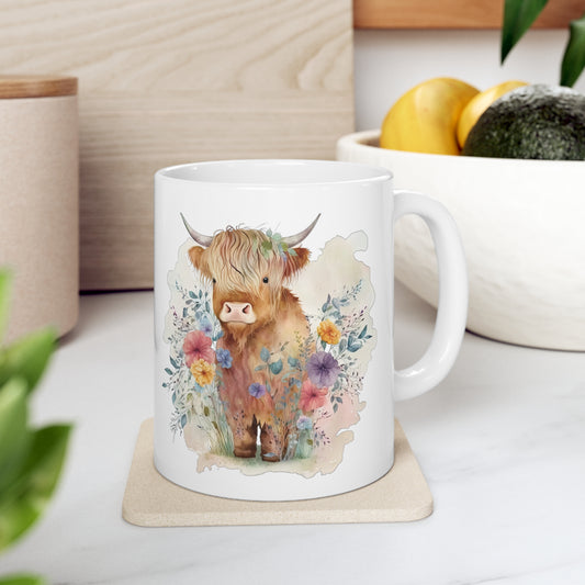 Personalised/Non Personalised Highland Cow, Ceramic Mug 11oz, Highland Cow Mug