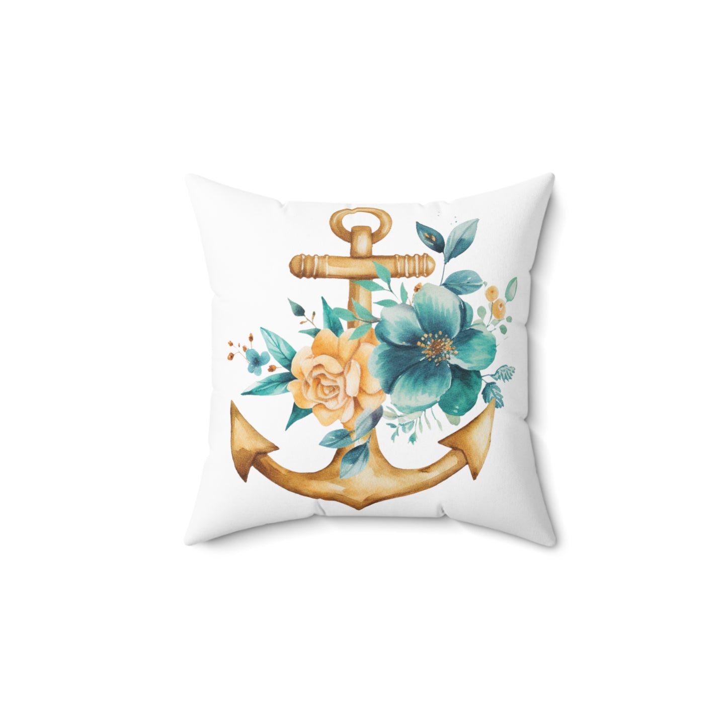 Nautical Polyester Square Cushion, Nautical cushion, Anchor Cushion, White Ships Anchor