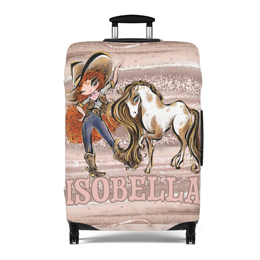 Luggage Cover, Howdy Cowgirl and Horse, Red Curly Hair Brown Eyes