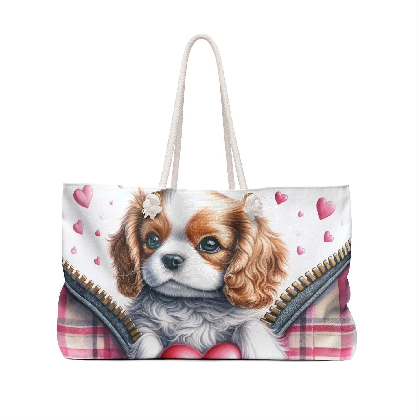 Personalised/Non-Personalised Weekender Bag, Cute Dog, Valentines Day, Large Weekender Bag, Beach Bag, Book Bag