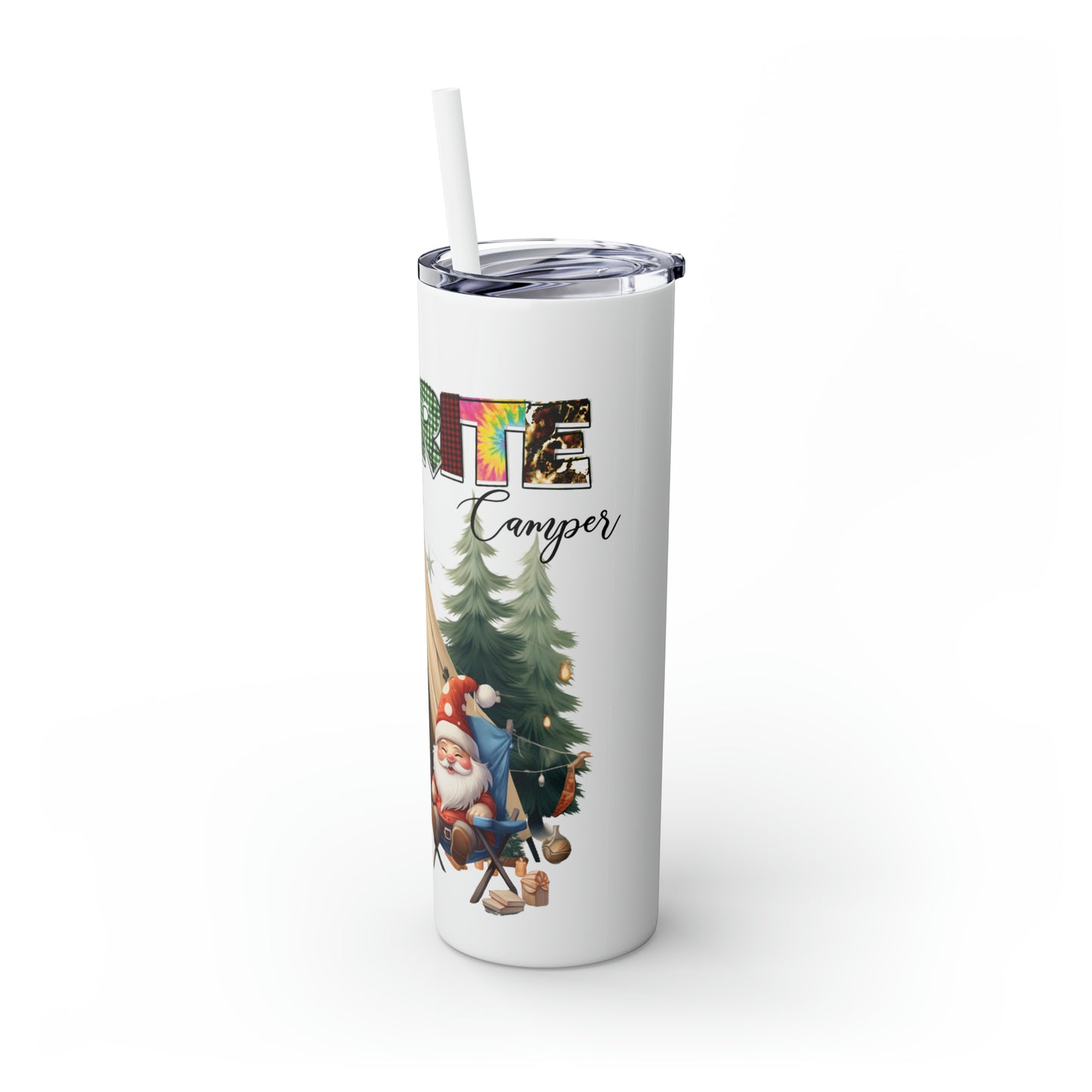 Skinny Tumbler with Straw, 20oz, Santa Favorite Camper