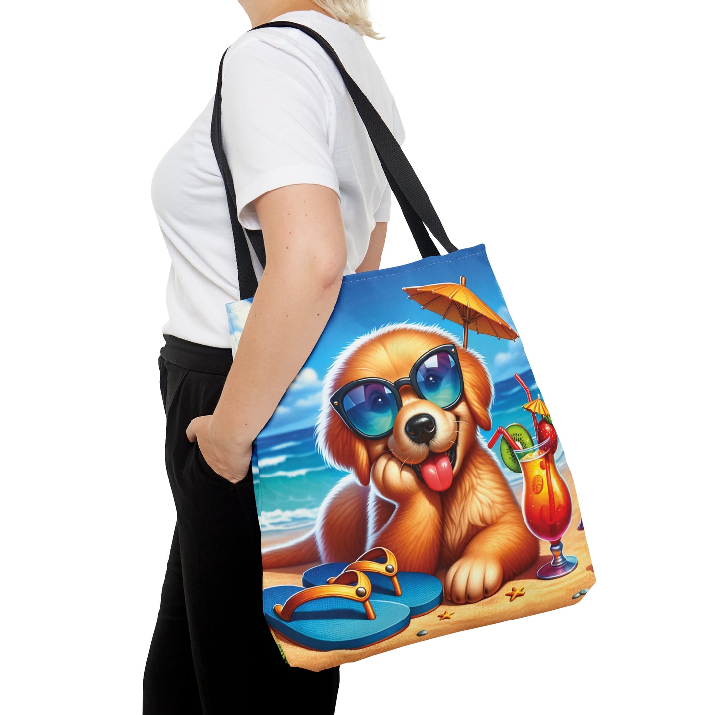 Tote Bag, Dog on Beach, Golden Retriever, Tote bag, awd-1213