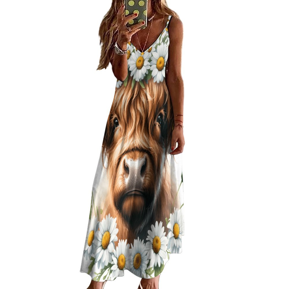 Highland Cow Spaghetti Strap Ankle-Length Dress Long dress