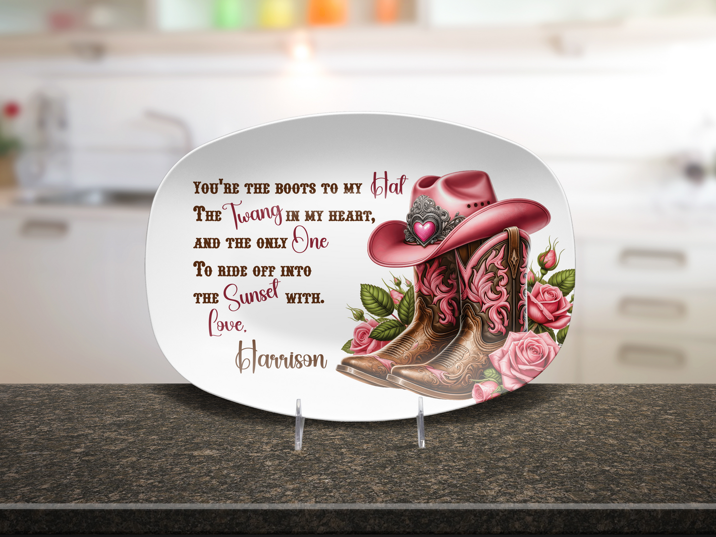 Personalised Country Boots Love Quote Plate