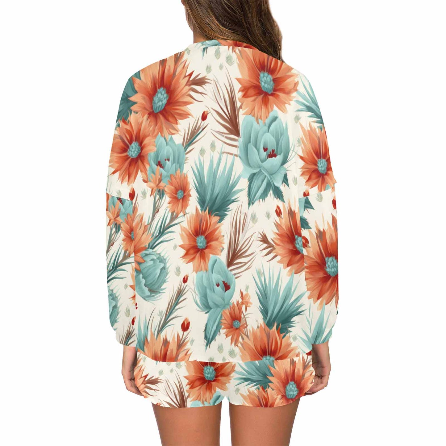 Boho Floral  Women's Long Sleeve Pajama Set with Shorts