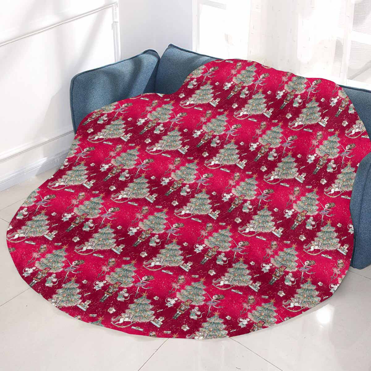 Red Christmas 50  Circular Micro Fleece Blanket 47"