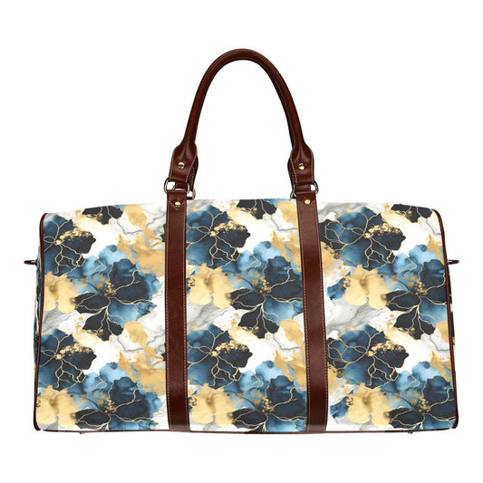 Blue Ink Floral Waterproof Travel Bag/Small (Model 1639)