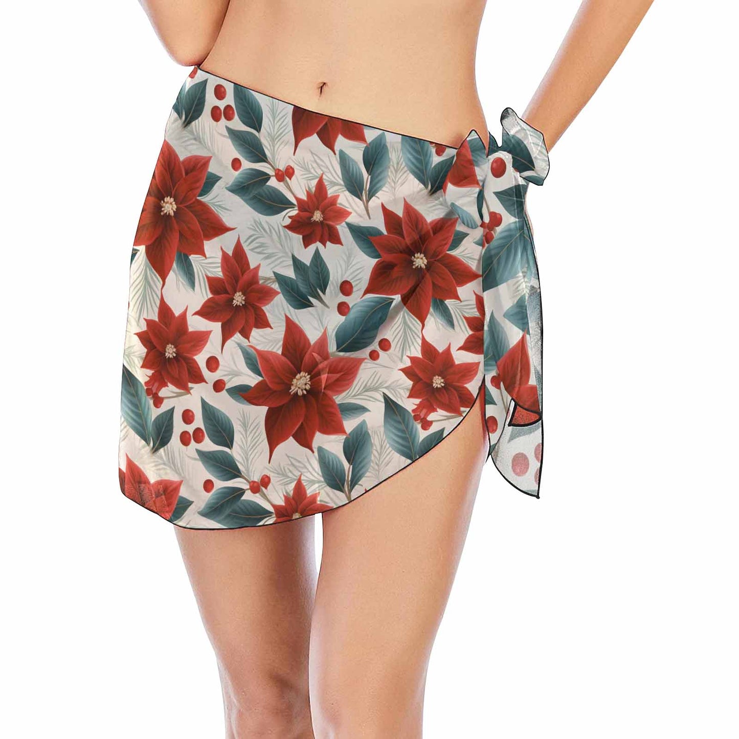 Red Poinsettia  Women's Beach Sarong Wrap