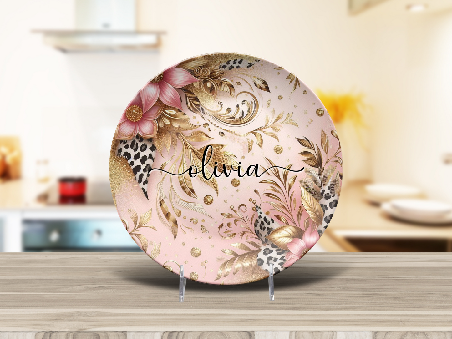 Personalised Luxury Pink and Gold Print Plate/Platter