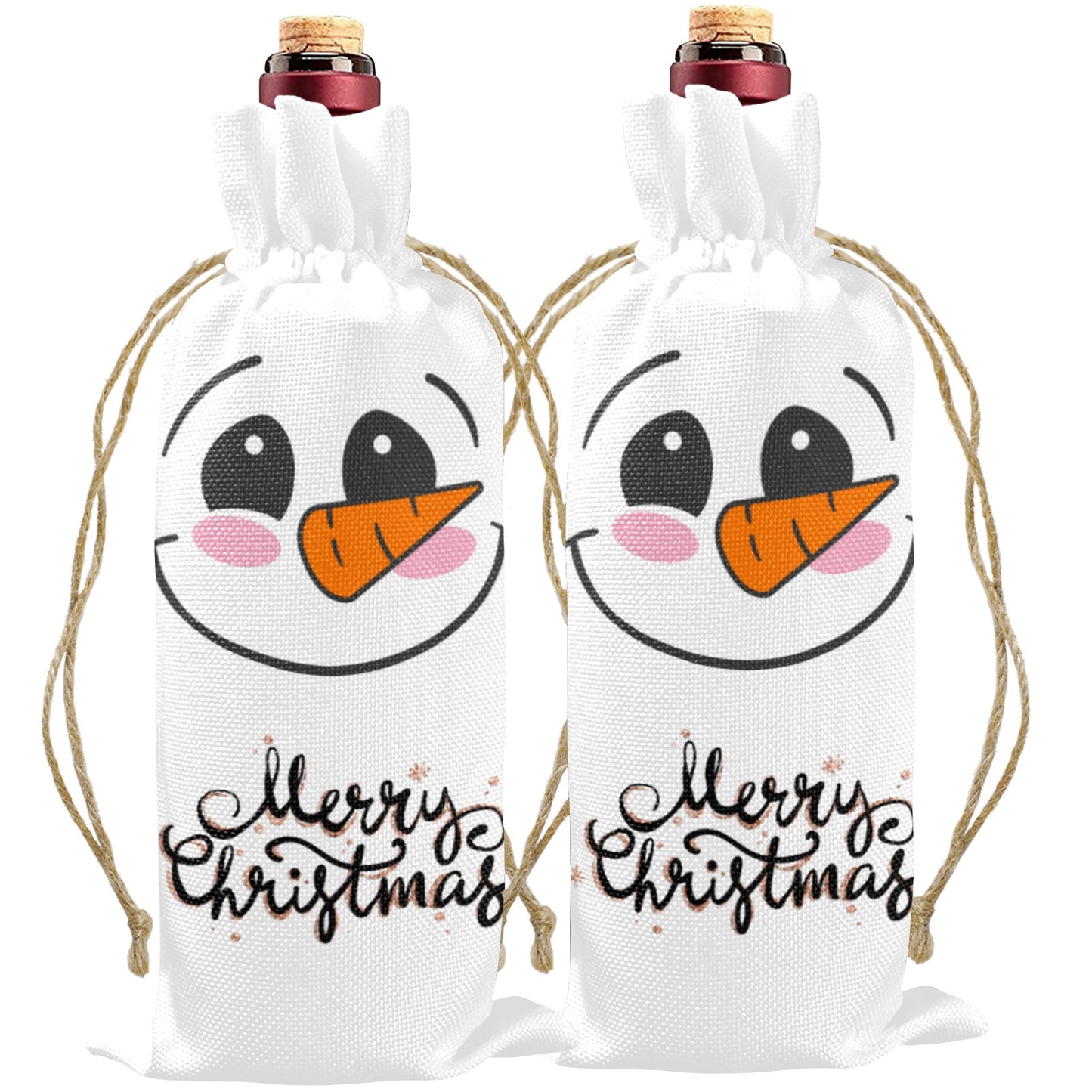 Merry Christmas Snowman Linen Wine Bottle Bag