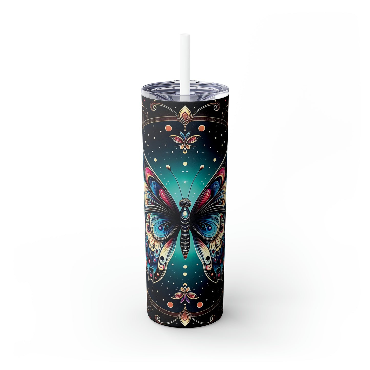 Skinny Tumbler with Straw, 20oz, Butterfly