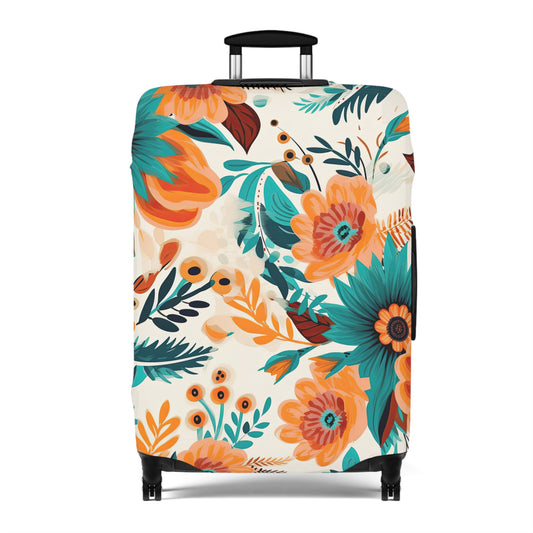 Luggage Cover, Boho Floral, Green and Orange