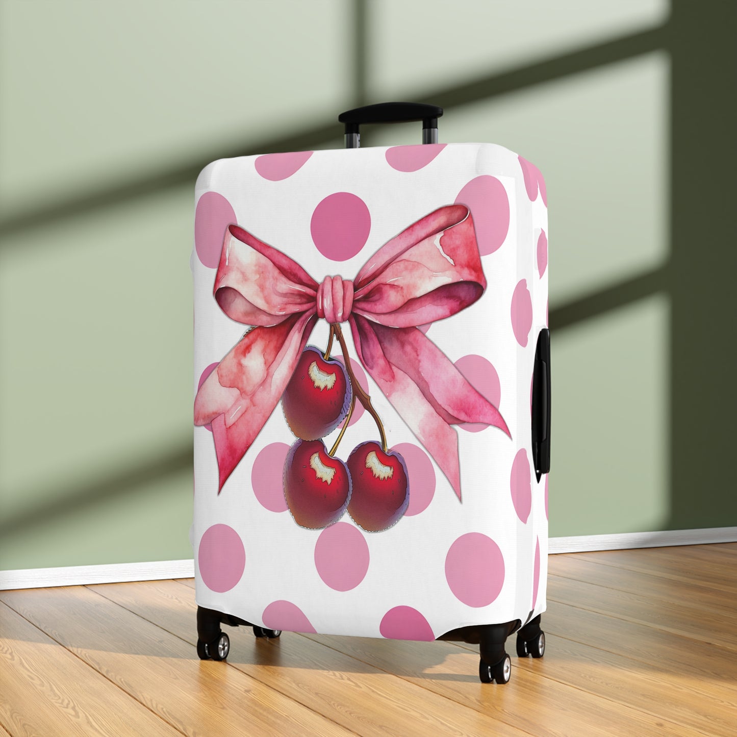 Luggage Cover, Rockabilly, Coquette, Pink Polka Dots, Cherries and Ribbon, awd-2502