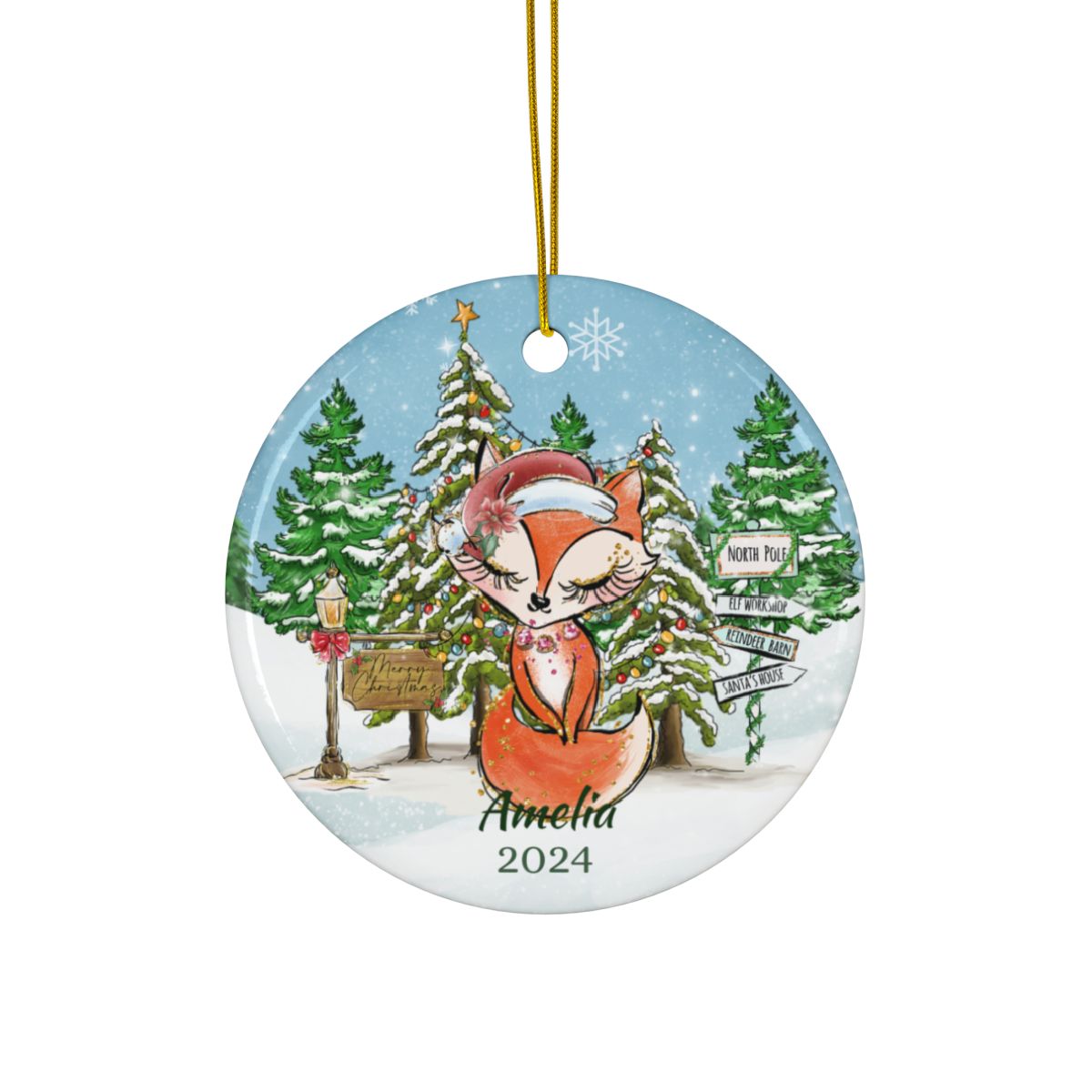 Fox Christmas Ornament Personalised Ceramic Ornament