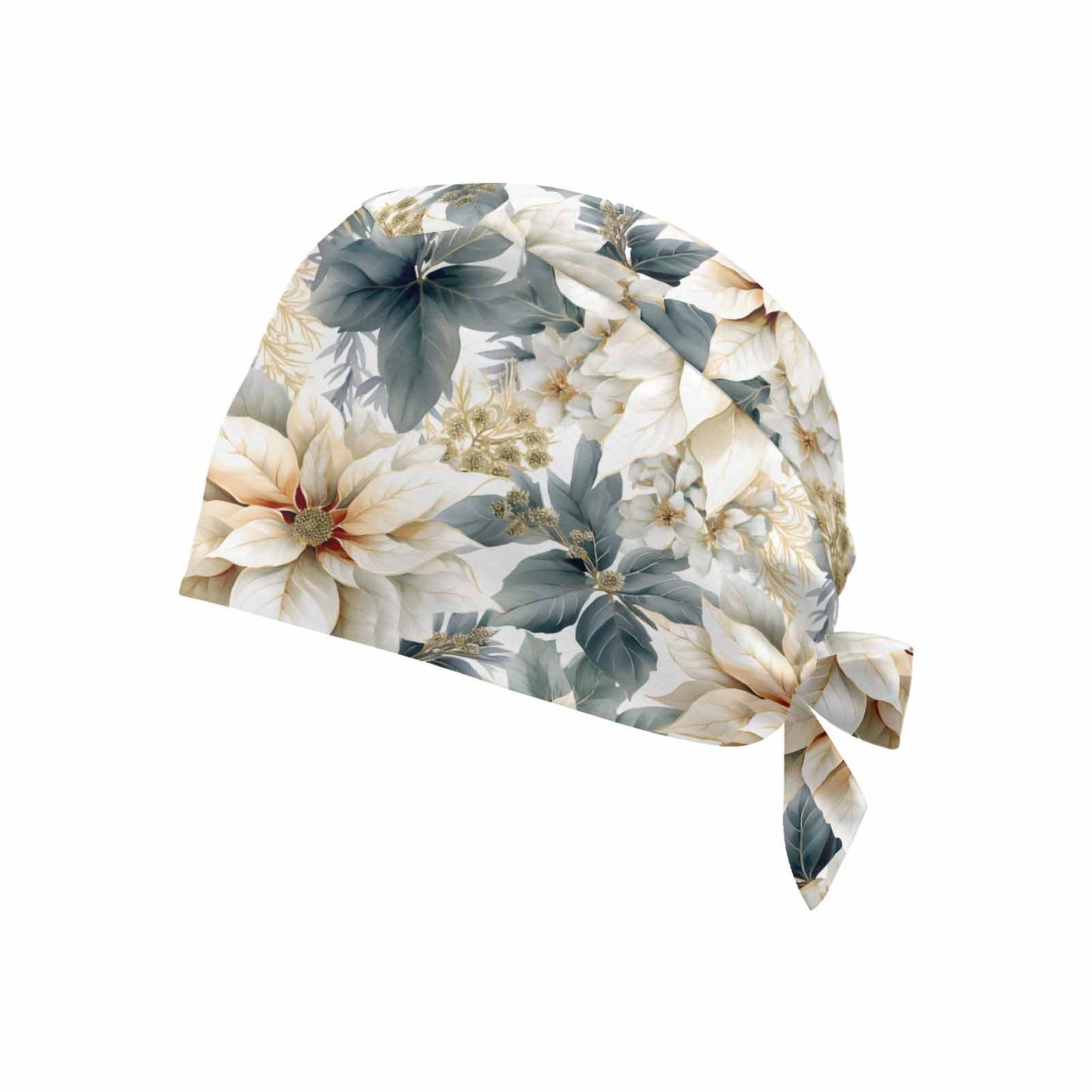 Nurse Scrub Cap Cream Poinsettia  Scrub Cap