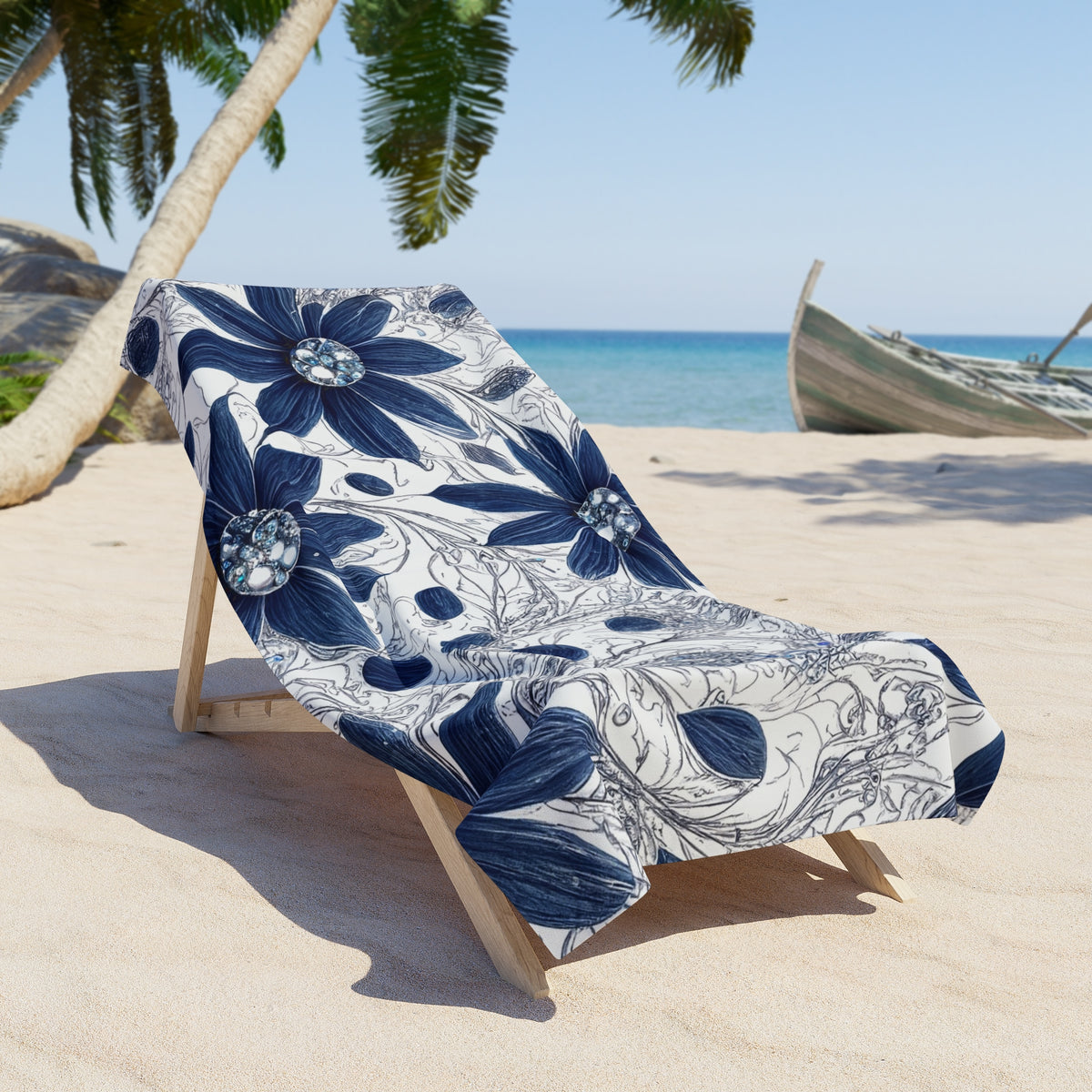 Beach Towel,  Navy Blue Floral, Polycotton Towel, 2 sizes Available
