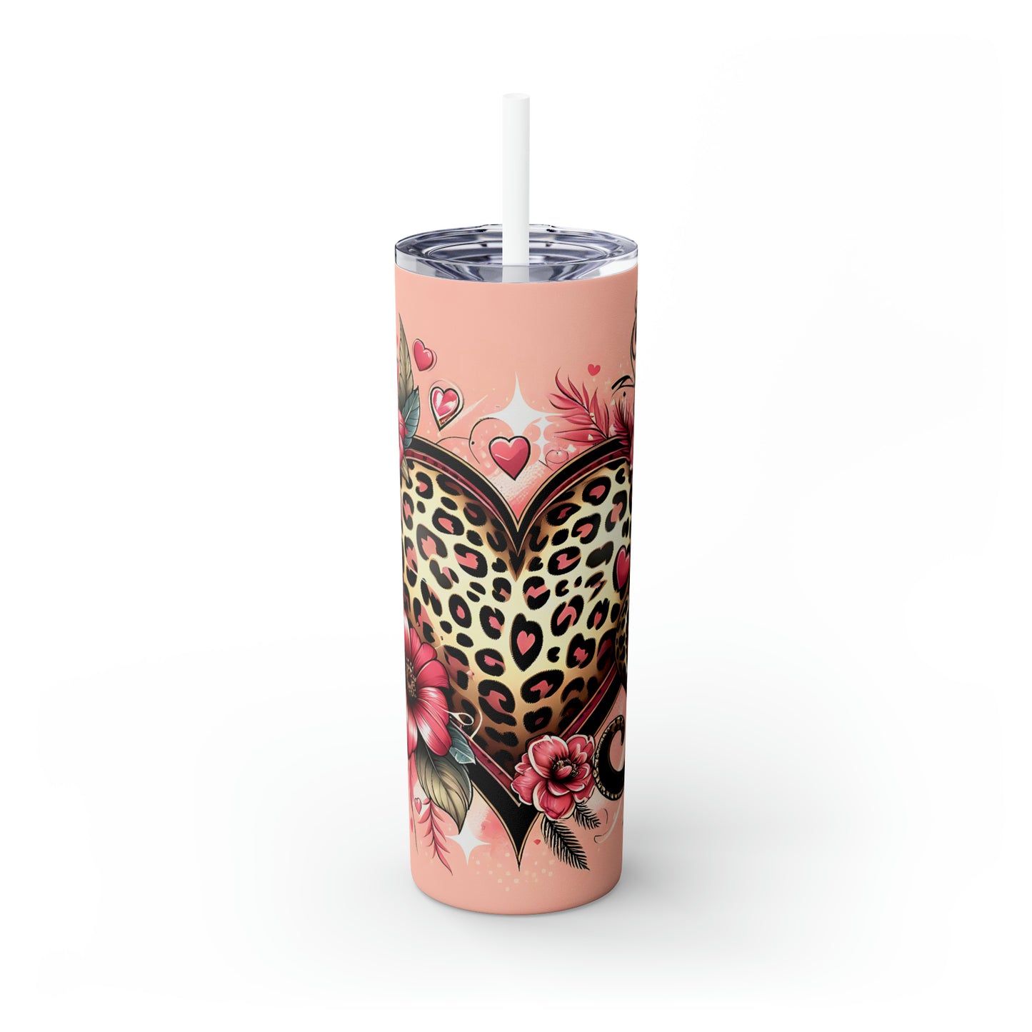 Skinny Tumbler with Straw, 20oz, Floral Heart, awd-429