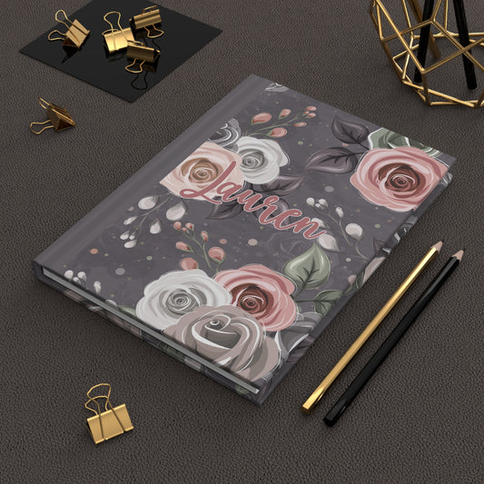 Personalised Hardcover Journal Matte, Grey and Pink Floral, awd-1416