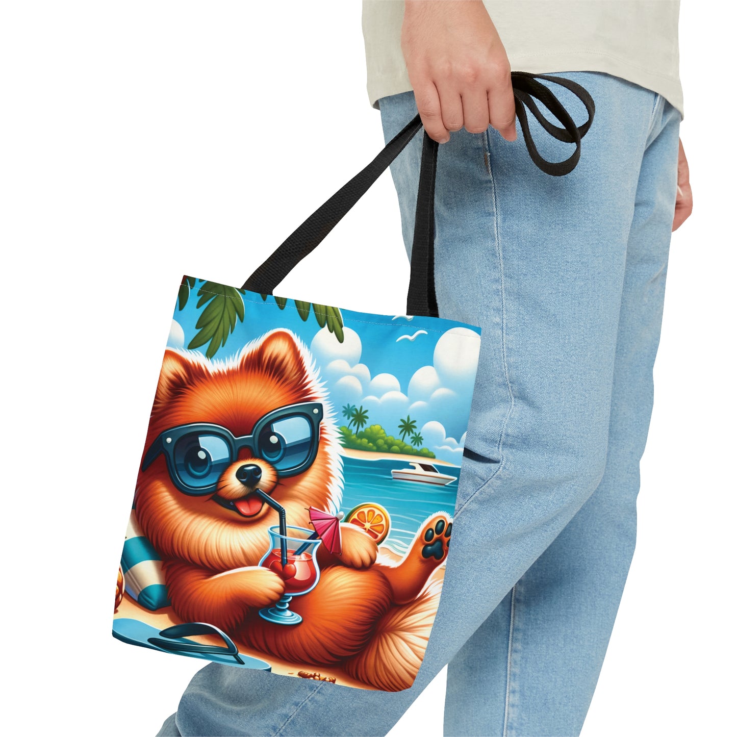 Tote Bag, Dog on Beach, Pomeranian, Tote bag, awd-1231