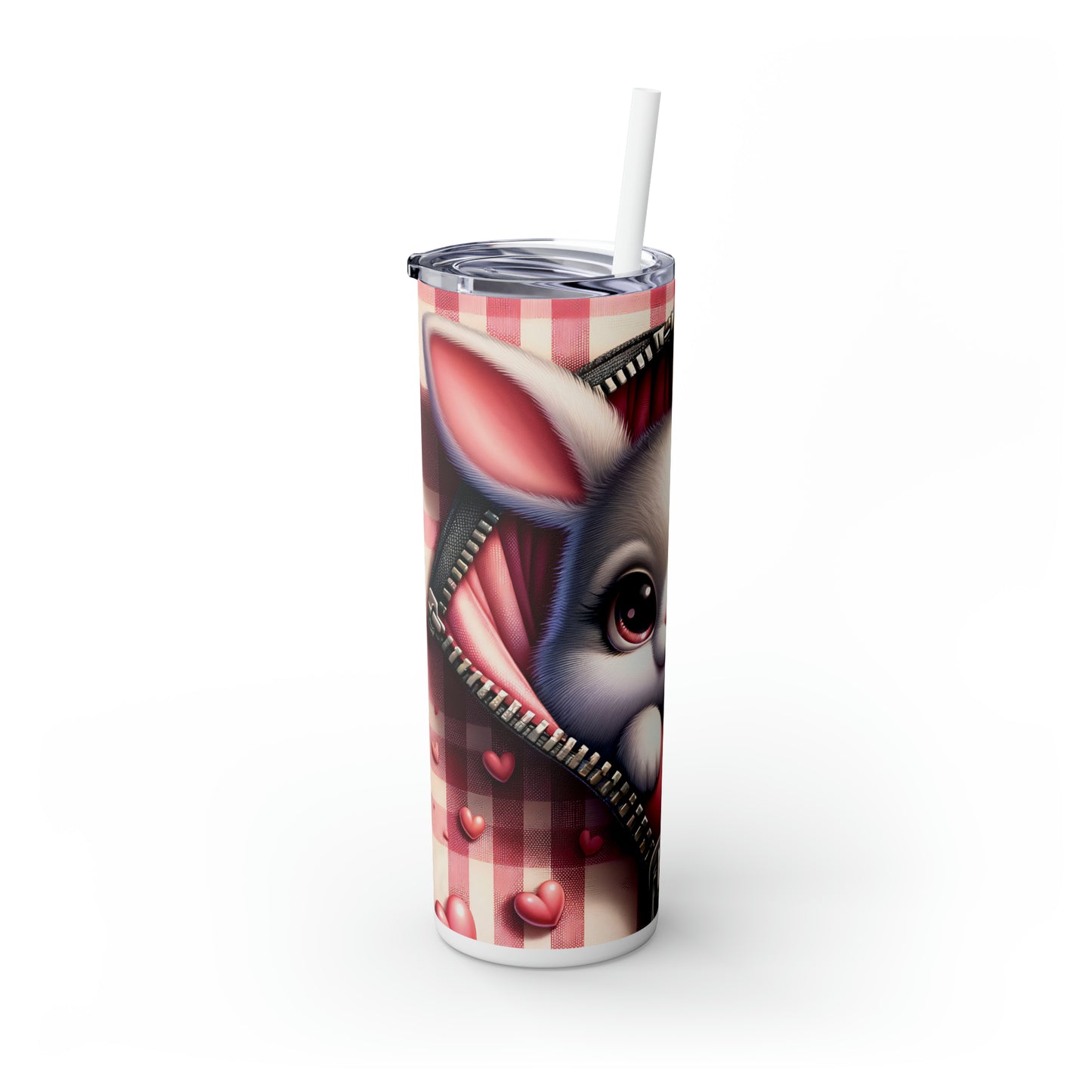 Skinny Tumbler with Straw, 20oz, Rabbit, Valentines Day