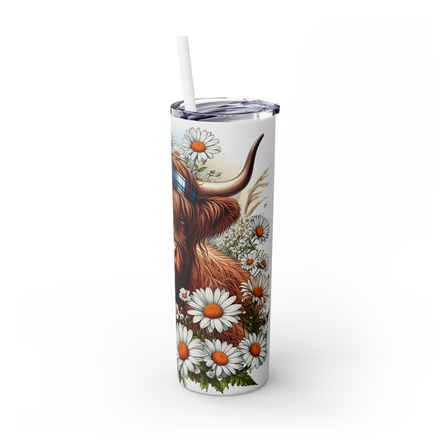 Skinny Tumbler with Straw, 20oz Highlander Cow