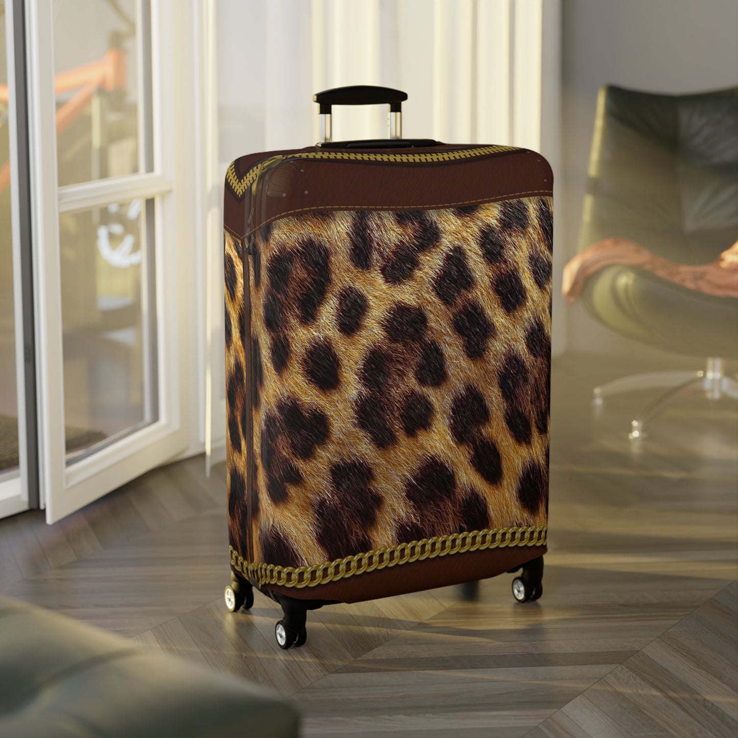 Luggage Cover, Brown and Gold Leopard Print, awd-1700