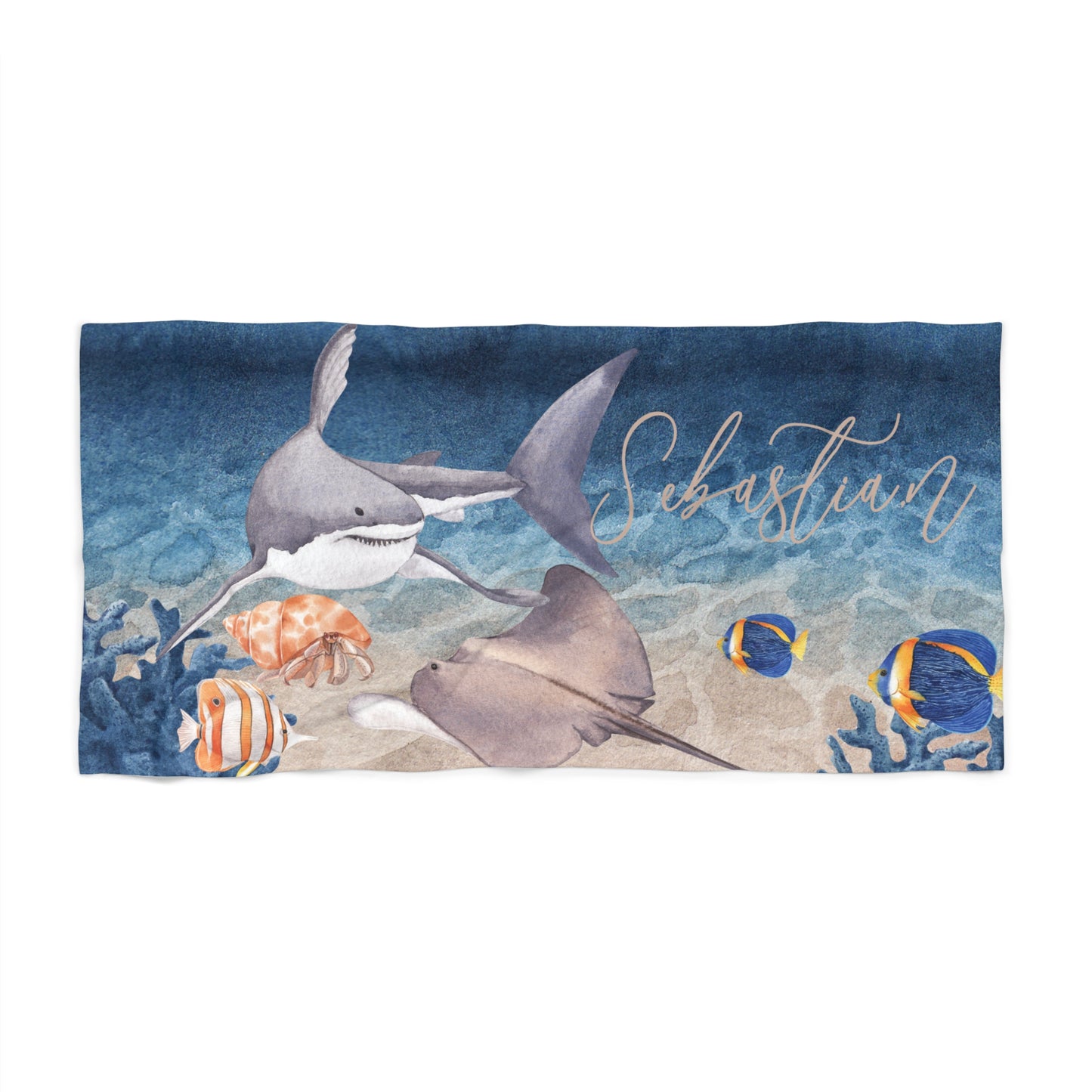 Personalised Beach Towel, Shark, Polycotton Towel, 2 sizes Available