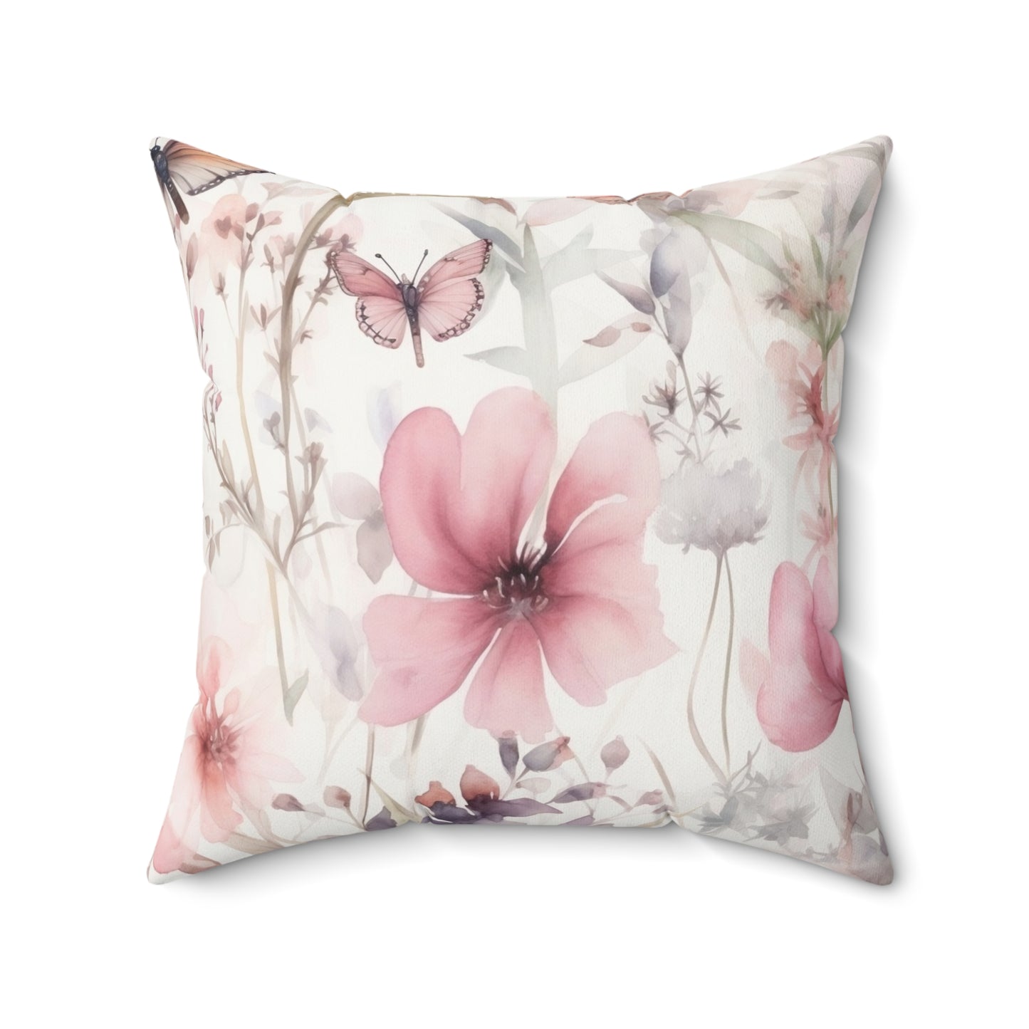 Spun Polyester Square Pillow, Butterfly Floral Cushion