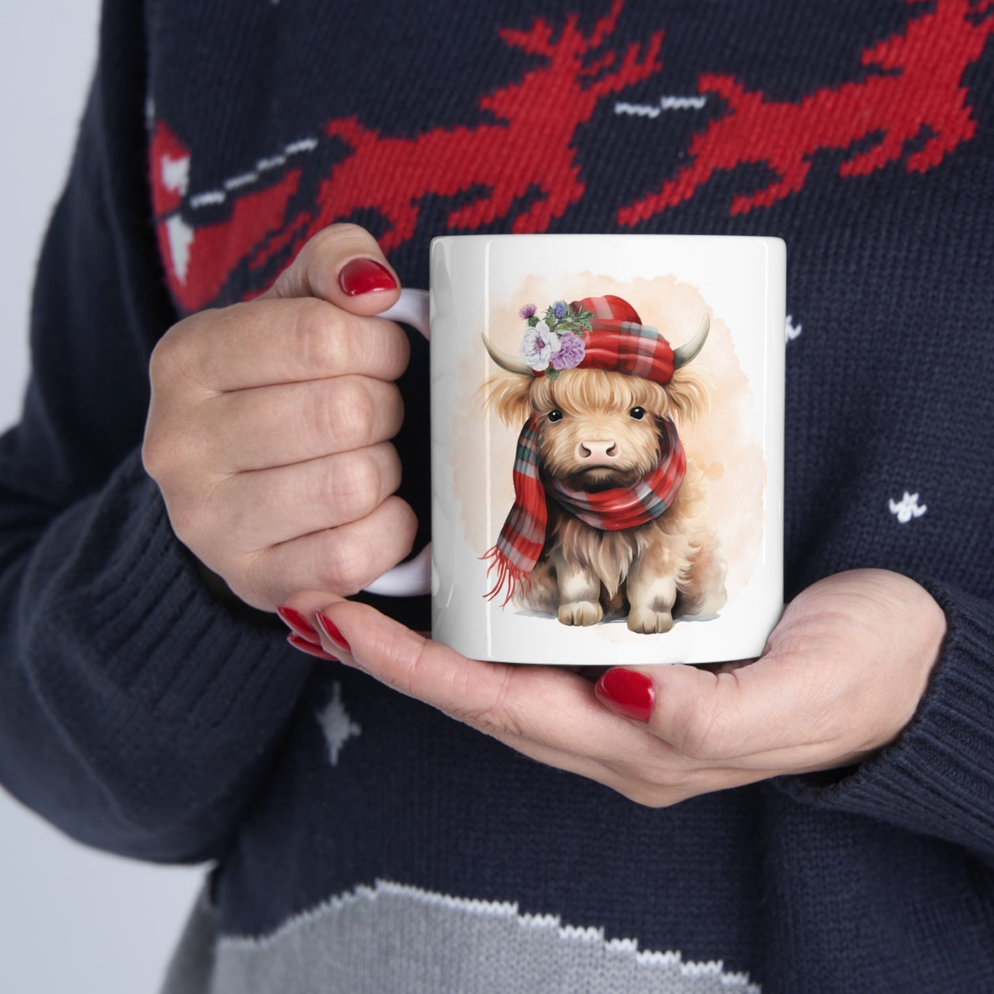 Personalised/Non Personalised Highland Cow, Ceramic Mug 11oz, Highland Cow Mug