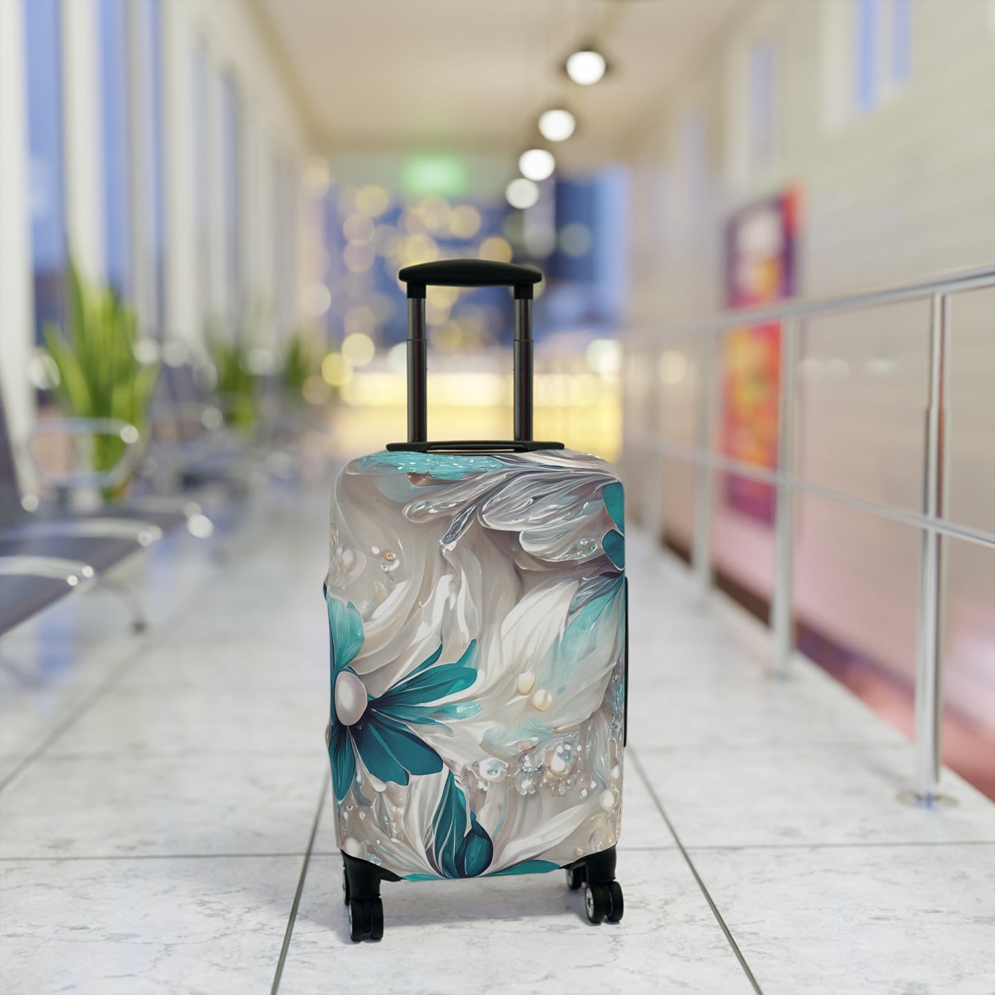 Luggage Cover, Turquoise Floral