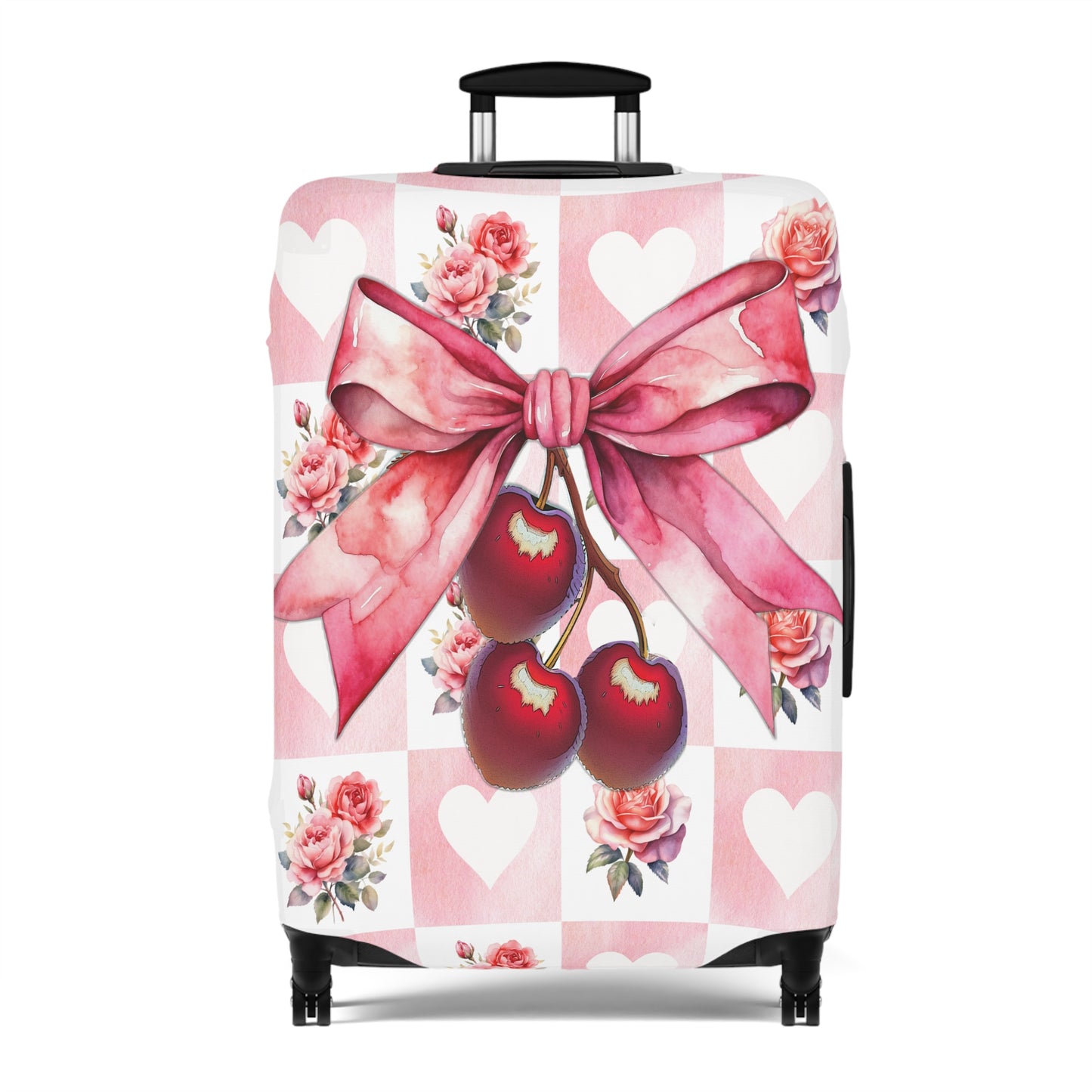 Luggage Cover, Rockabilly, Coquette, Hearts and Roses, Cherries and Ribbon, awd-2518