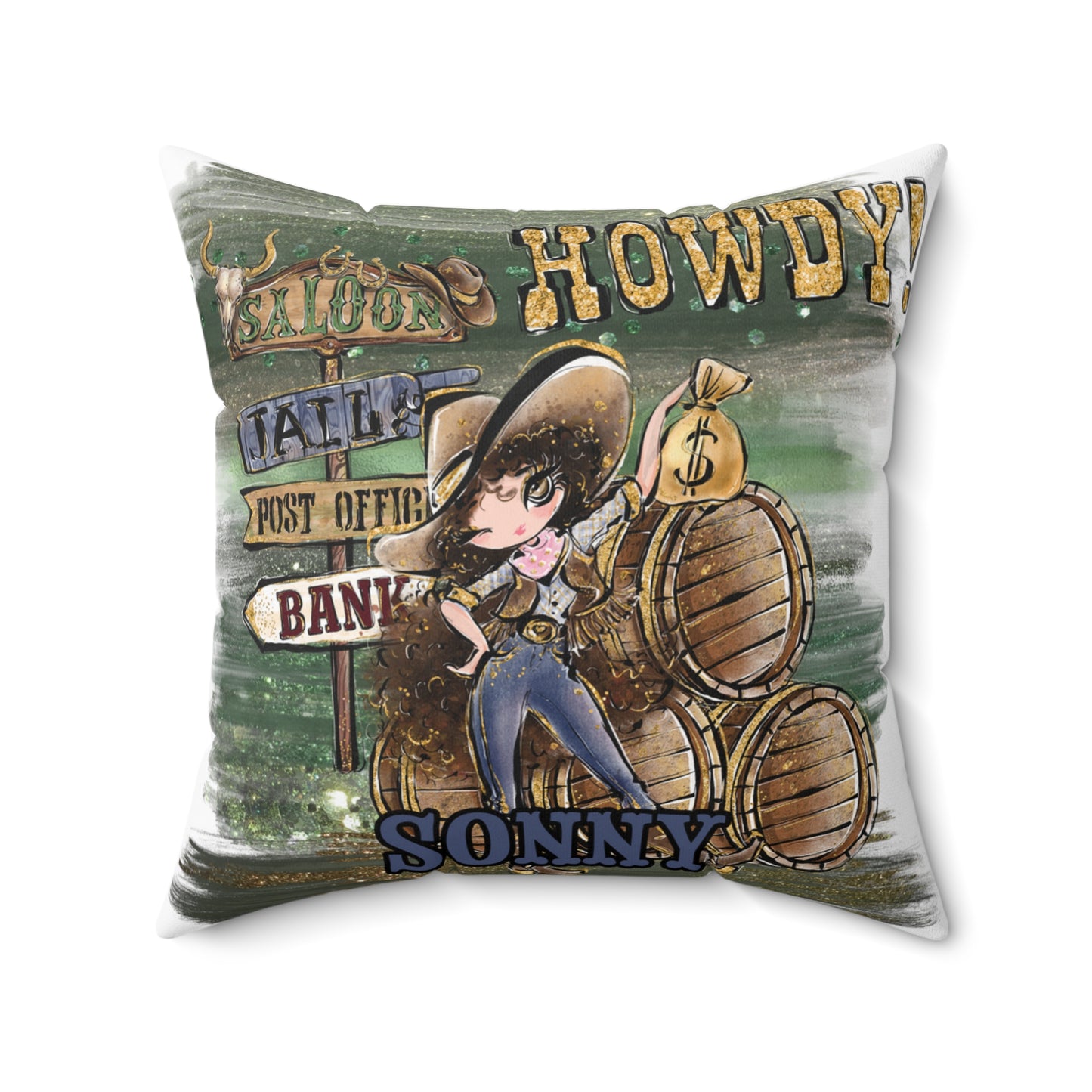 Personalised Howdy Cushion, Brown Curly Hair, Brown Eyes, Polyester Square Cushion, Christmas cushion