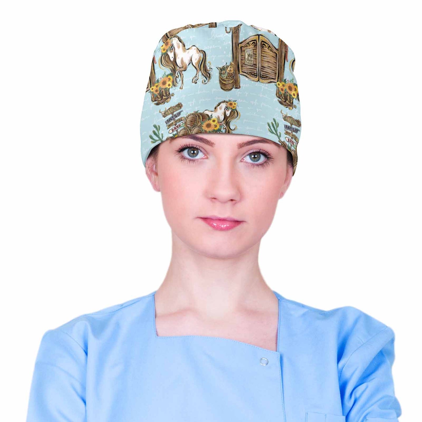 Nurse Scrub Cap Blue Western  Scrub Cap