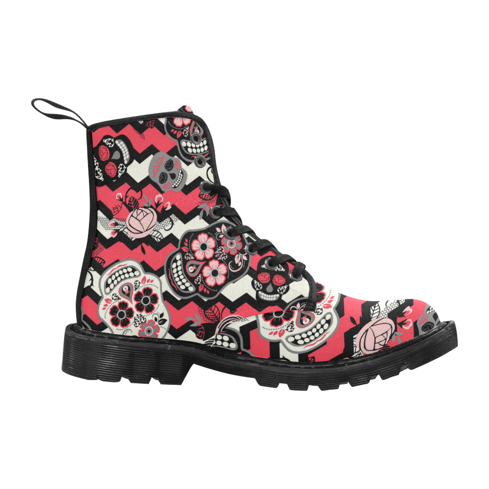 Martin Boots for Women (Black) Dia de los muertos Day of The Dead