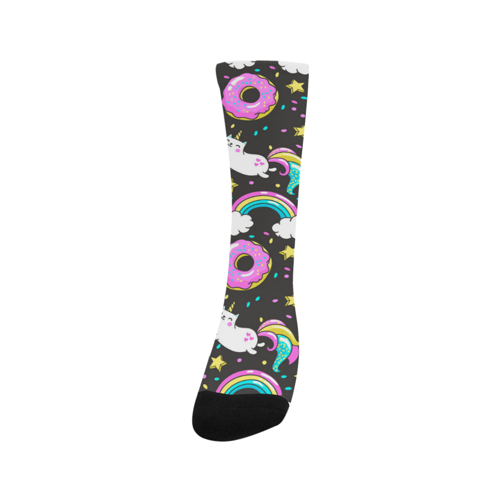 Seamless Pattern with Unicorns Donuts Rainbow Trouser Socks