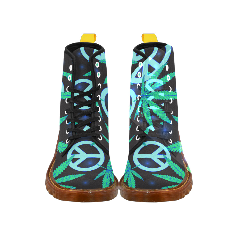 Martin Boots For Men Cannabis leaves and peace symbol honey
