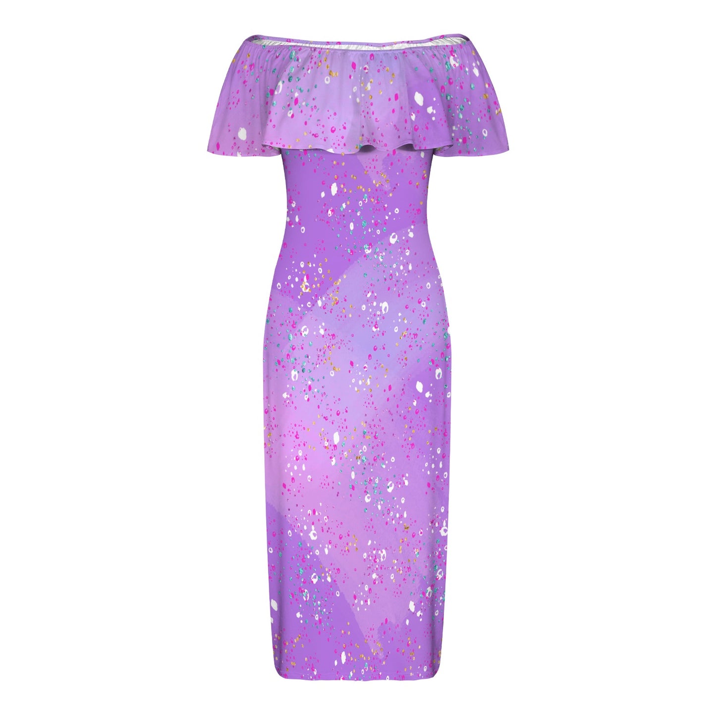 Purple Splash Women's Off Shoulder Ruffle Boat Neck Dress (Model D71)